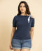 Navy One Shoulder Tie Knot Tshirt